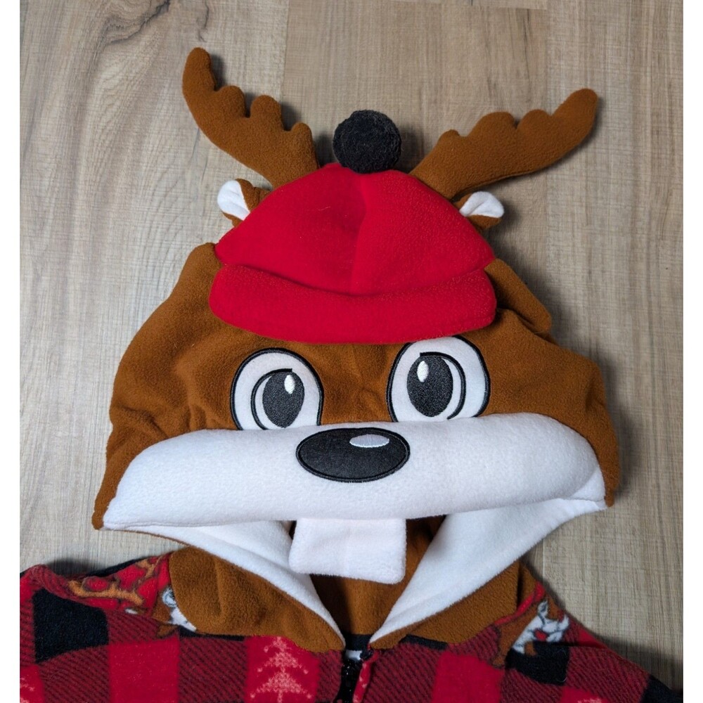 NWOT Buc-ee’s Christmas Bodysuit Pajamas Adult S/M Plaid Beaver Reindeer Hooded - Picture 2 of 9
